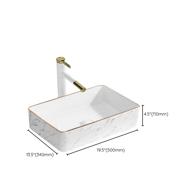 Contemporary Bathroom Sink Pop-Up Drain Porcelain Solid Color Rectangular Vessel