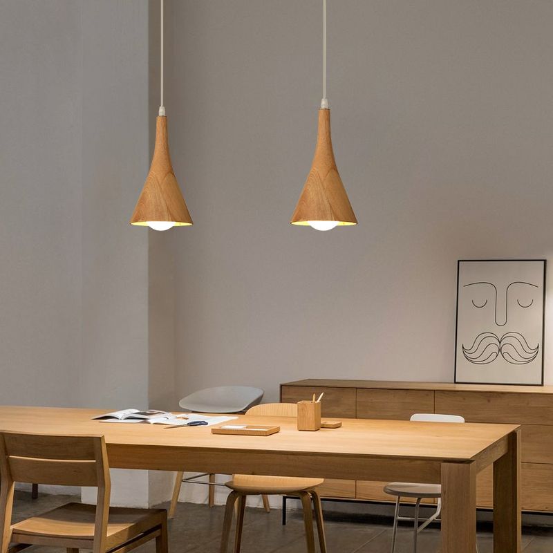 Nordic Cone Shade Pendant Light Fixture Solid Wood Dining Room Hanging Lamp