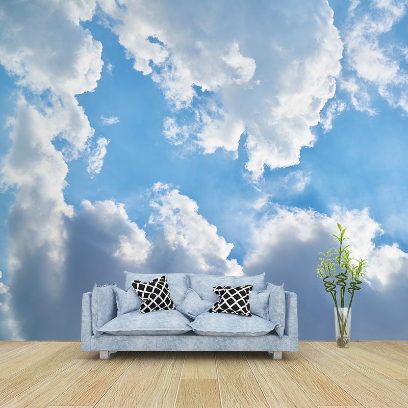 White Cloud and Blue Sky Mural Wallpape for Meeting Room Decor,Moisture Resistant