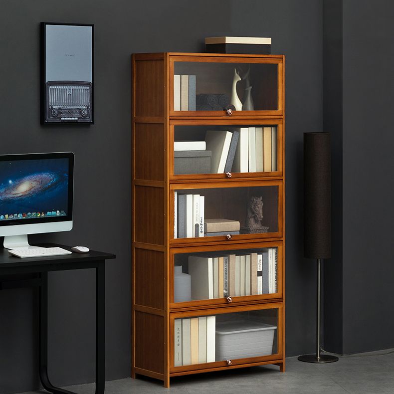 Modern Brown Book Shelf Bamboo Bedroom Shelf Bookcase with Cabinets
