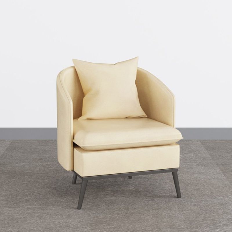 Genuine Leather Accent Armchair Basic Four Legs Pillow Back Chair