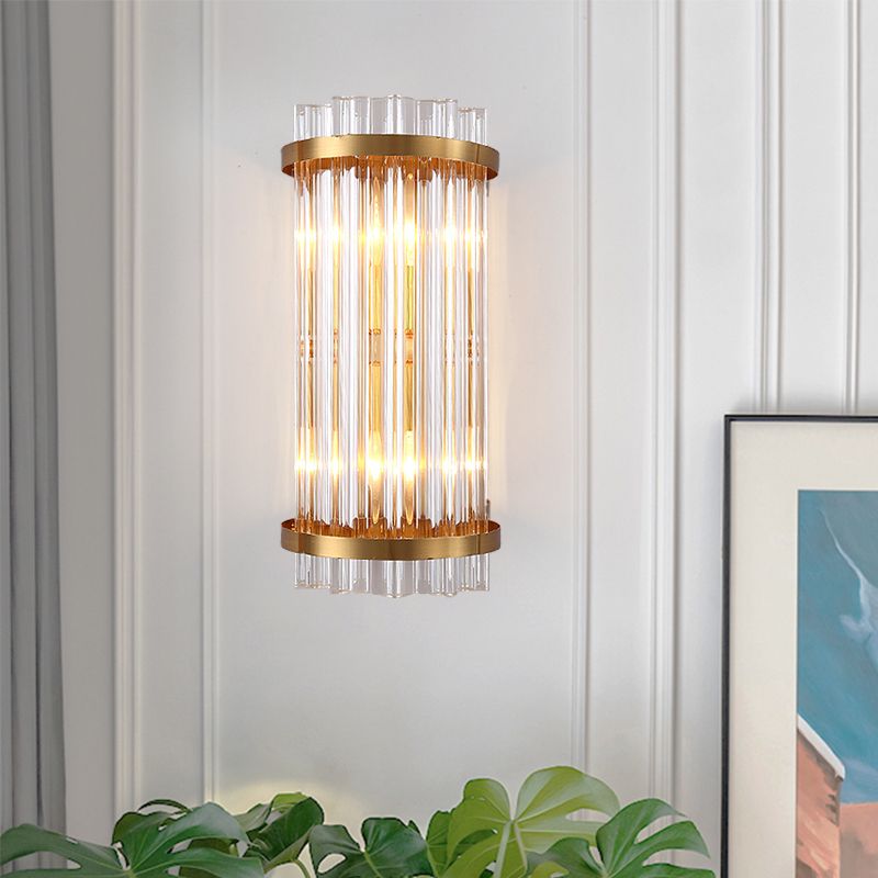 Tri-zijdige kristalstangcilinder Wandbevestiging Licht Moderne 2 koppen Zwart/Gouden SCONCE LIMMIGE FIMUTE