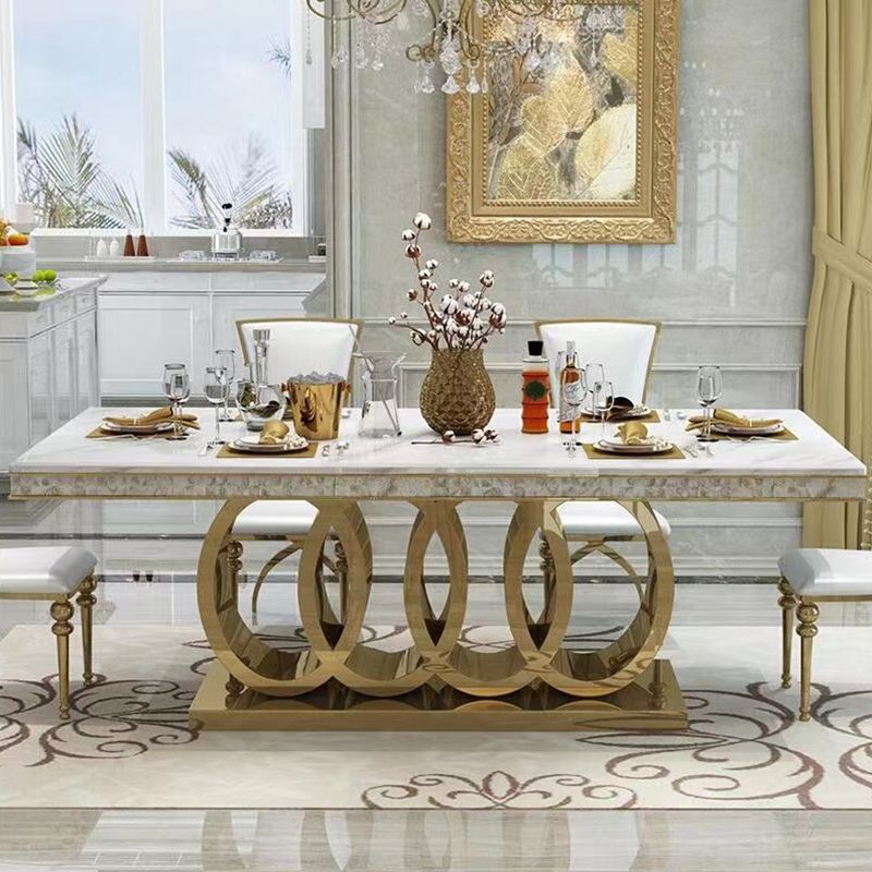 Glam Style Dining Faux Marble Table Dining Rectangle Table for Home