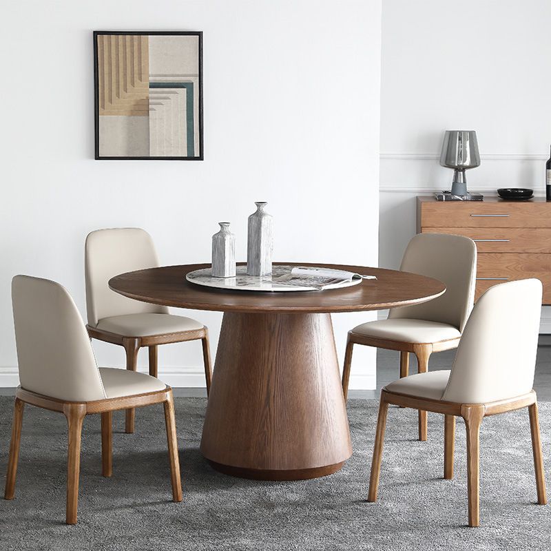 Round Brown Sintered Stone Dining Table Modern Convertible Furniture with Pedestal Base