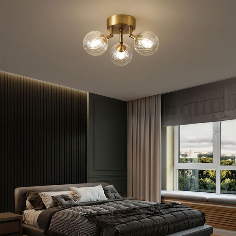 Sphere Shape Flush Mount Modern Style Glass 3/4/5/6 Lights Flush Ceiling Light in Gold