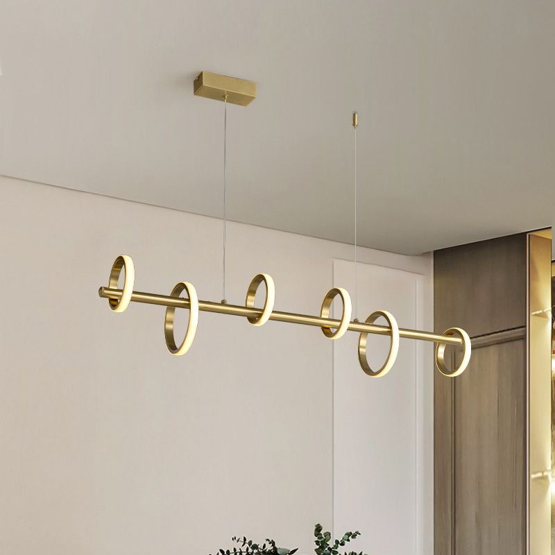 Mid-Century Gold Linear Island Pendant Lighting Multiple Round LED Metal Island Ceiling Light for Dining Table