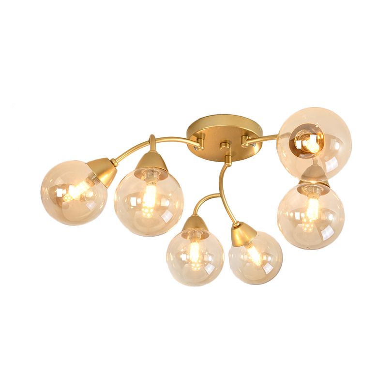 Traubenform Halbflush Lampe Moderne Bernstein/Rauch/Cremeglas 6/12 Lichter Gold LED SEMI Flush Mount Leuchte