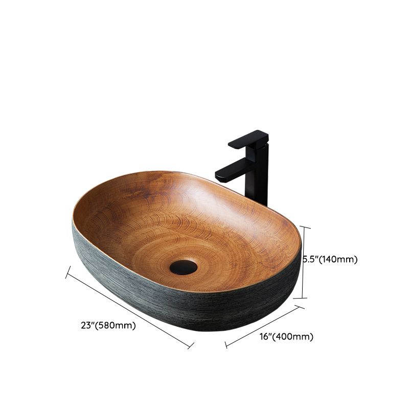 Brown Oval-shape Trough Bathroom Sink Modern Trough Bathroom Sink