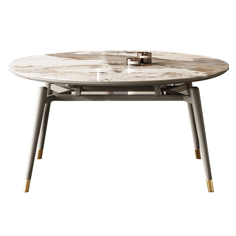 4-foot Stone Dinette Table Contemporary Round Dining Table with Drop Leaf