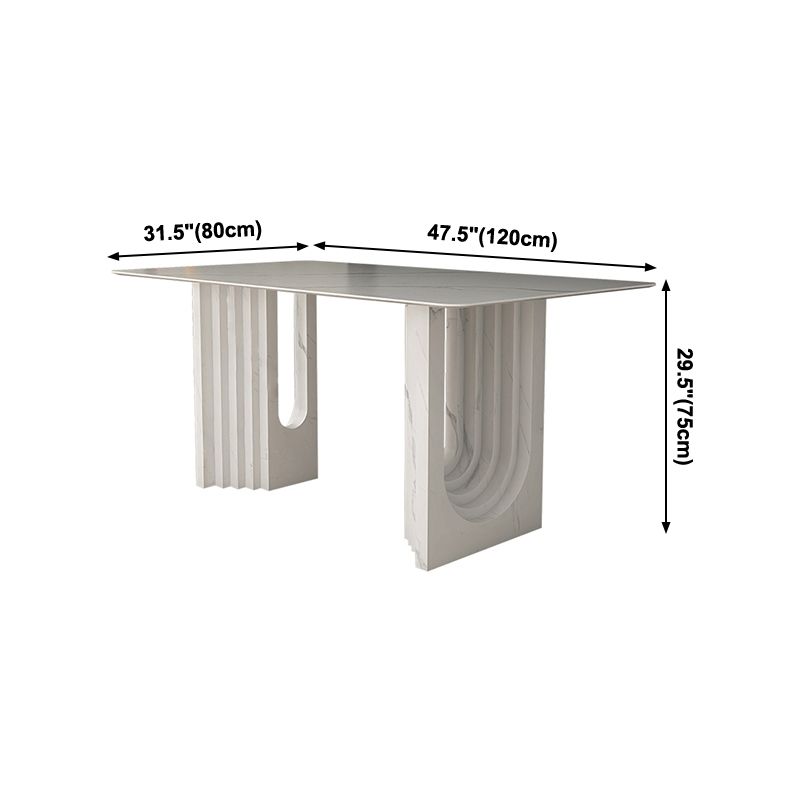 47.24''L Contemporary Sintered Stone Table White Dining Table with Double Pedestal Bases