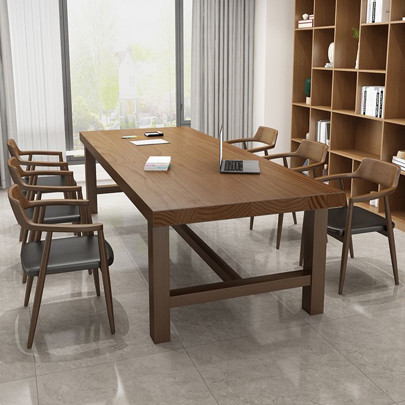 Solid Wood Rectangular Writing Desk Industrial 29.53" Tall Office Desk with H-base