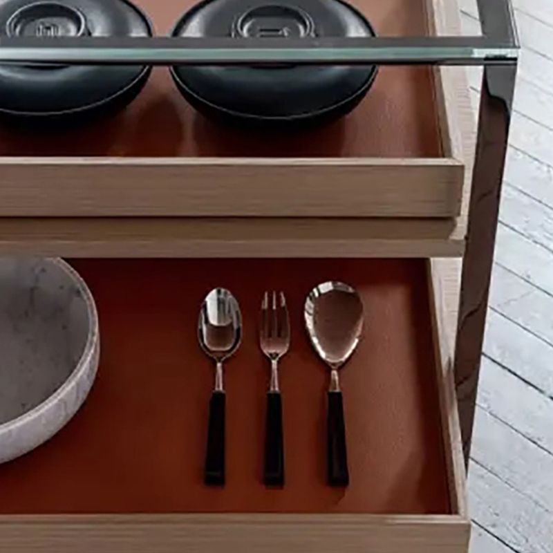 Stationary Glass Open Storage Prep Table Modern Style Rectangle with Drawer