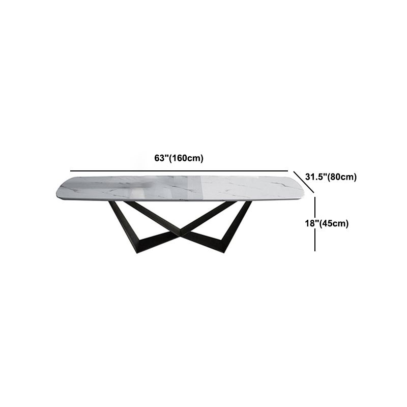 Glam Rectangle White Coffee Table with Marble Top and Steel Base
