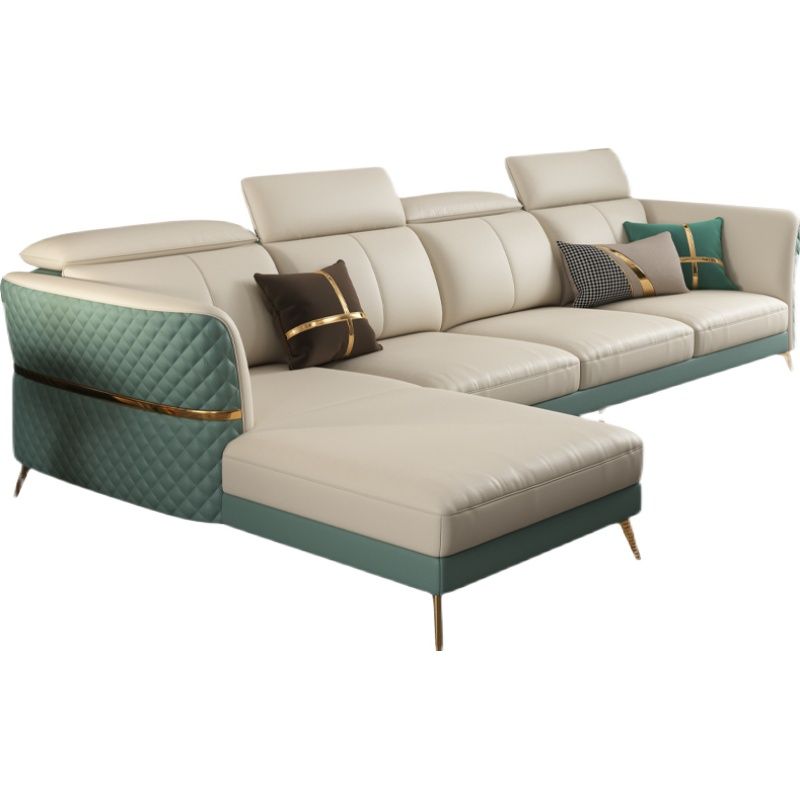 Glam Sectional Sofa White Pillowed Back Leather Cushions Sectional