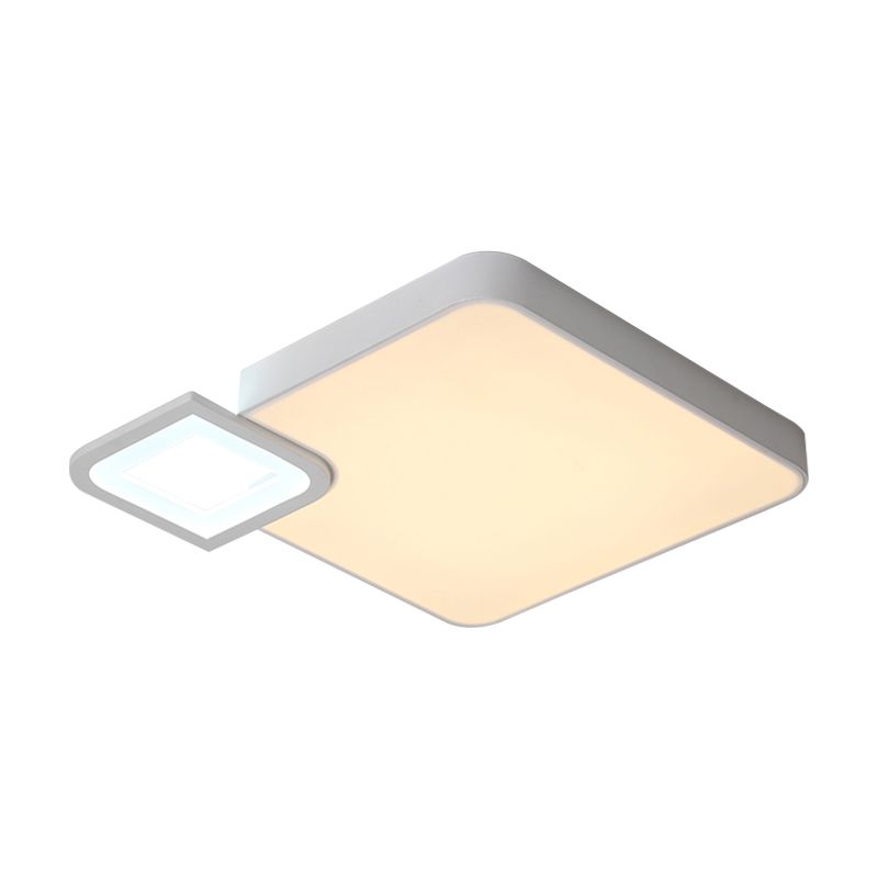 Lampe carrée encastrée moderne en métal blanc/blanc et noir, plafonnier LED pour salon en blanc chaud/blanc, 18"/21,5" de large
