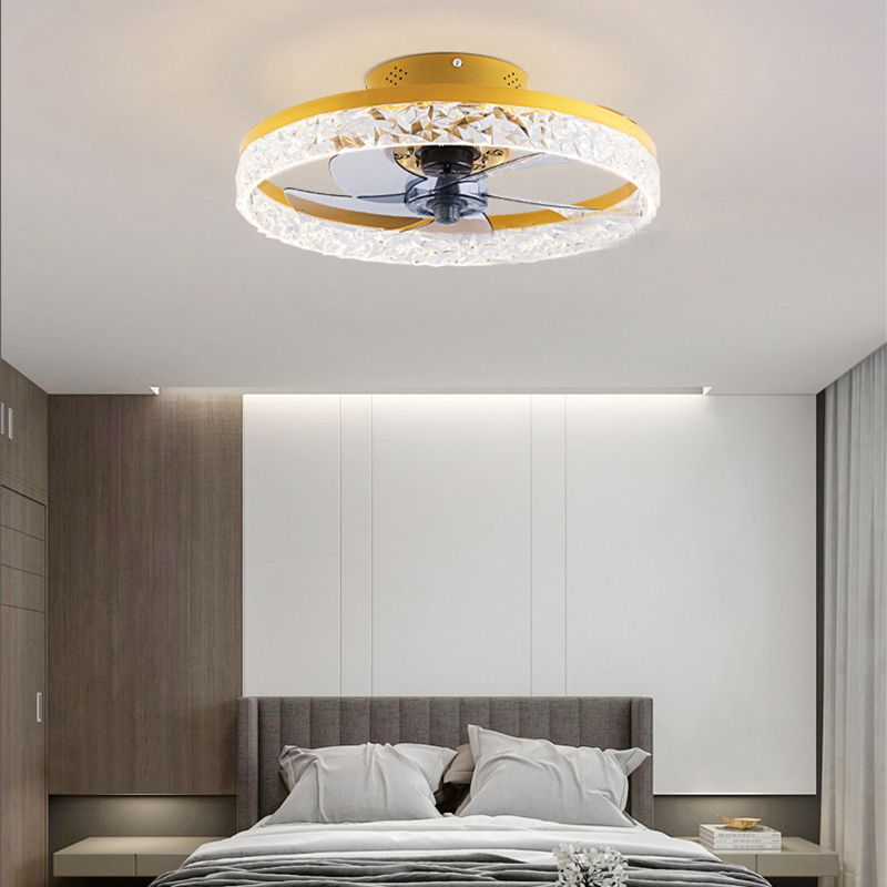 Modern Circular LED Fan Lamp Acrylic Bedroom Semi Flush Mount Ceiling Fan with Light