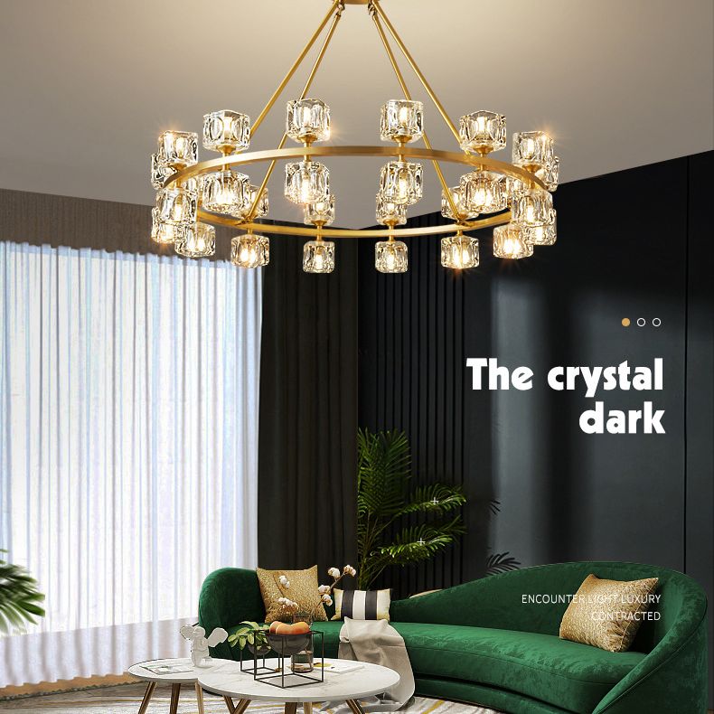 Postmodern Cycle Chandelier Crystal Pendant Ceiling Lights with Hanging Cord for Living Room