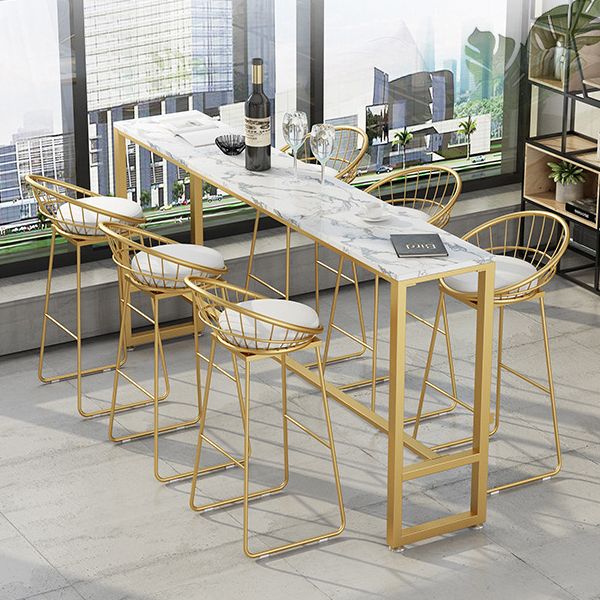 Glam Pub Table Bar Height Faux Marble Rectangle Bar Table for Indoor