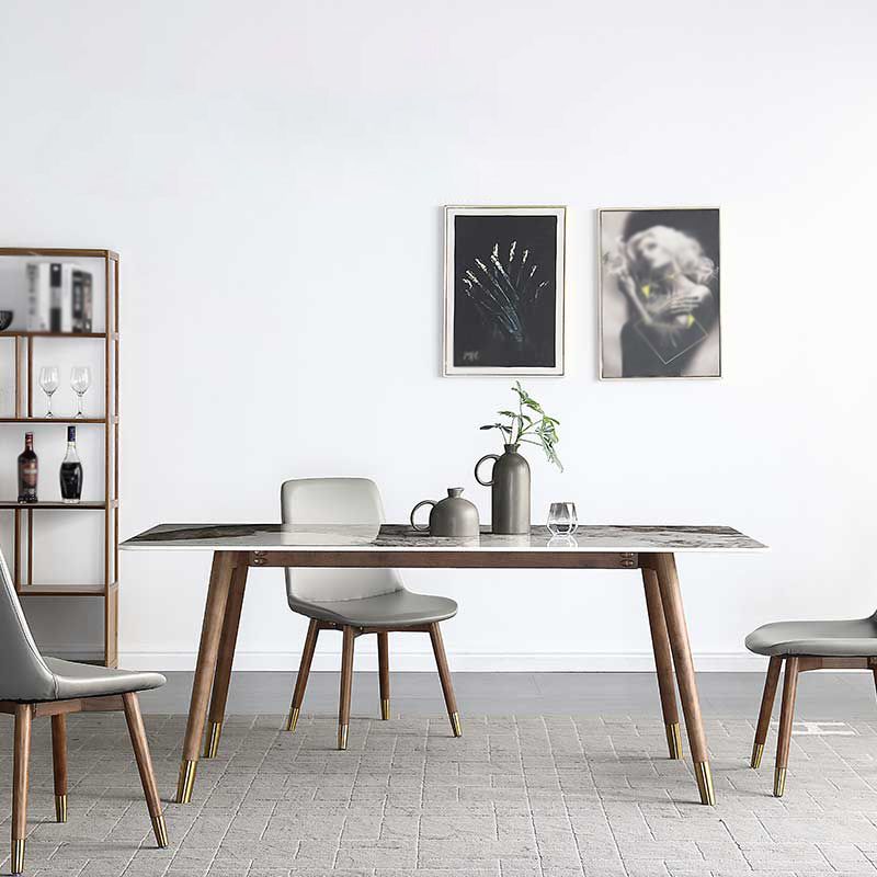 Mesa de comedor rectangular Colección de comedor de piedra con base de madera maciza