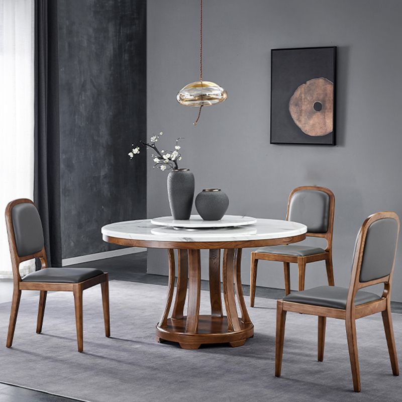 Contemporary Dining Chair Solid Wood Legs Side Chair in Walnut
