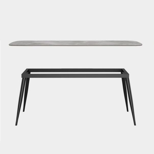 Rectangle Grey Tone Dining Table Sintered Stone Table Simplicity with 4 Legs