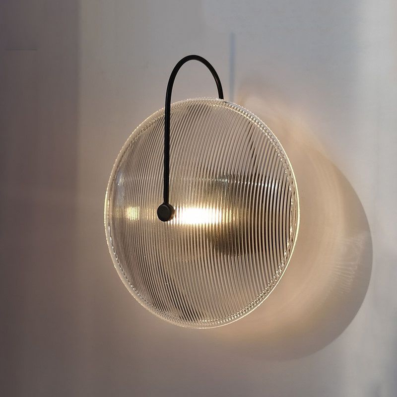 Round Sconce Light Fixtures Modern 1-Light Wall Mounted Lamp with Grass Shade