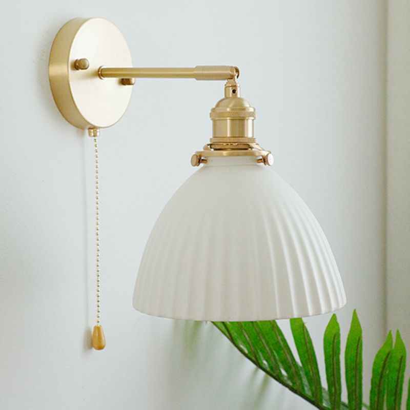 1 -Light Industrial Wall Armed Fixture Brass and Cone Shade Wall Light in Gold