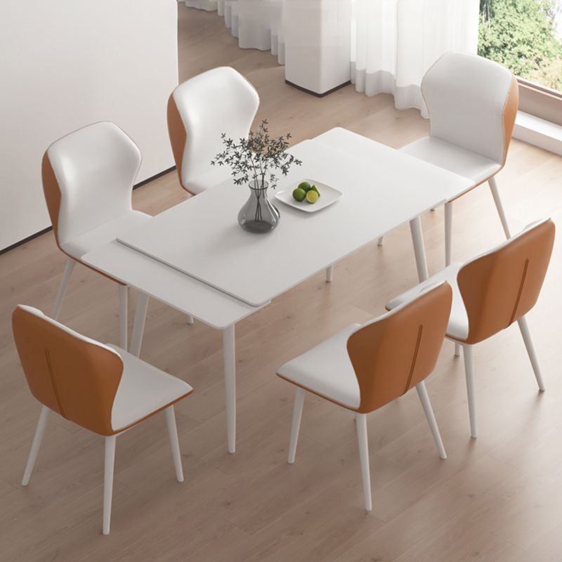 Contemporary Extendable Rectangular White Dining Table with 4 Foot