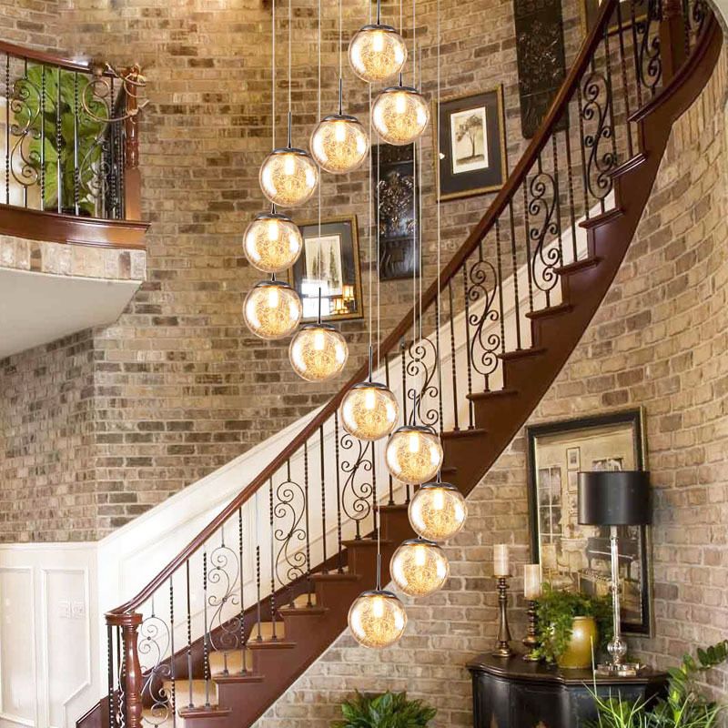 Lampe lampade a sospensione rotonda moderna semplice ciondolo a soffitto in vetro per le scale