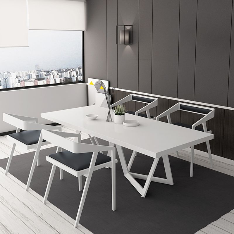 Mesa de comedor rectangular de estilo lujoso con pedestal doble, mesa fija con madera maciza