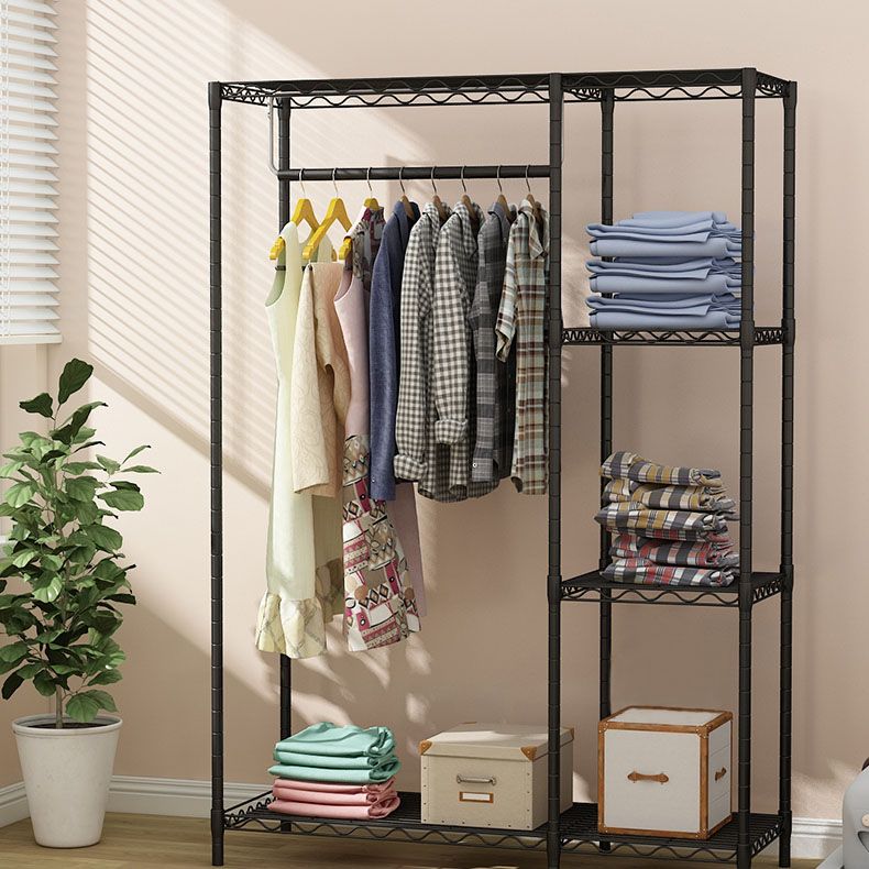 Contemporary Wardrobe Armoire Metal Frame Armoire with Garment Rod and Shelves for Home