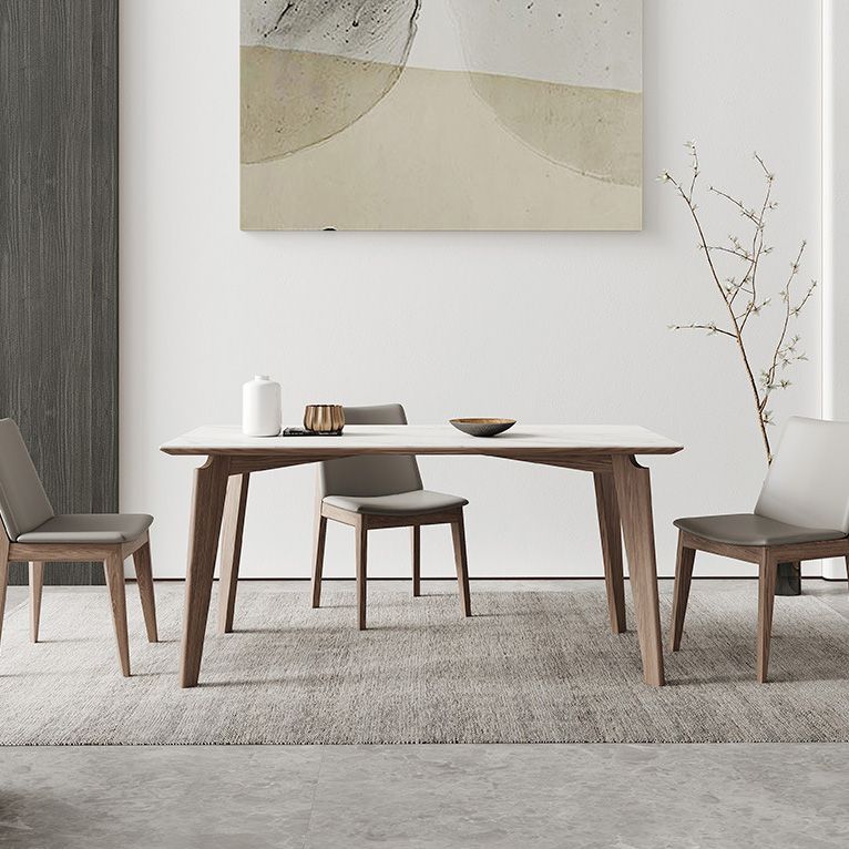 Industrial Style Dining Table Sintered Stone Table with Wooden Legs for Home Use