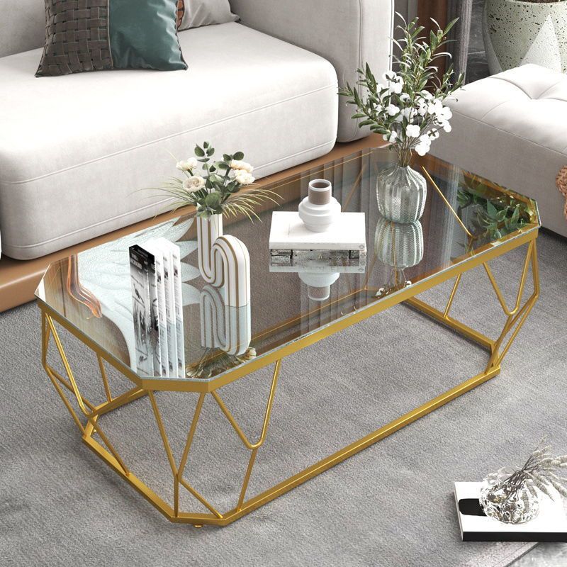Modern Style Rectangular Glass Table Abstract Base Coffee Table