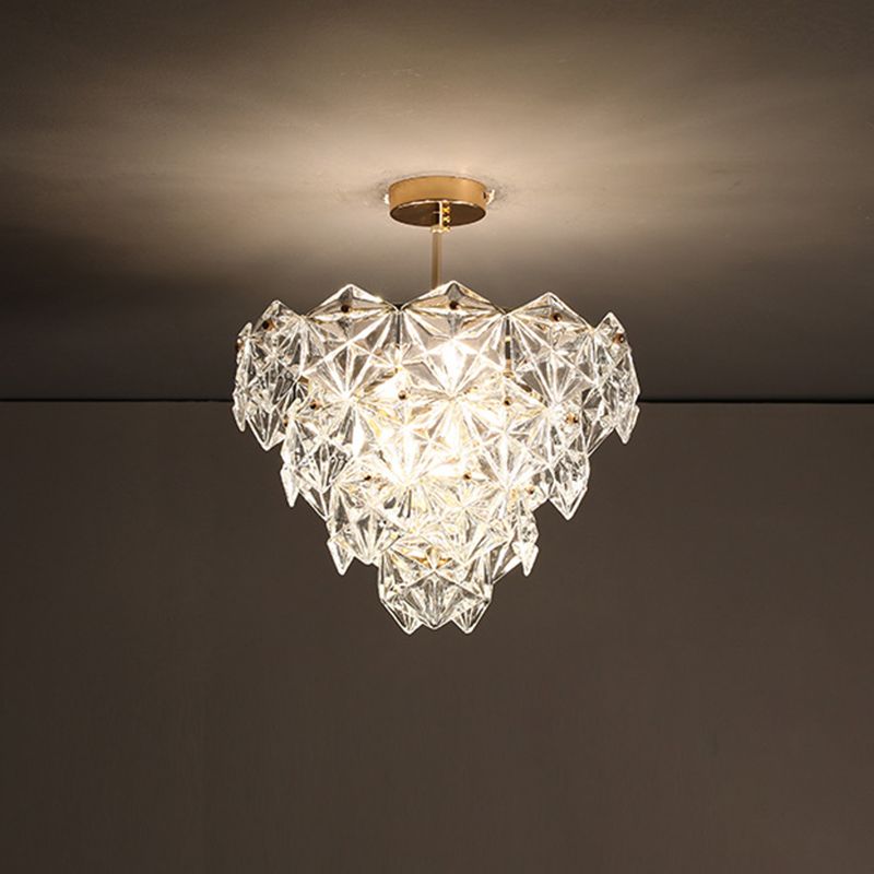 Cone Shaped Ceiling Lighting Postmodern Clear Crystal Living Room Chandelier Light Fixture in Gold