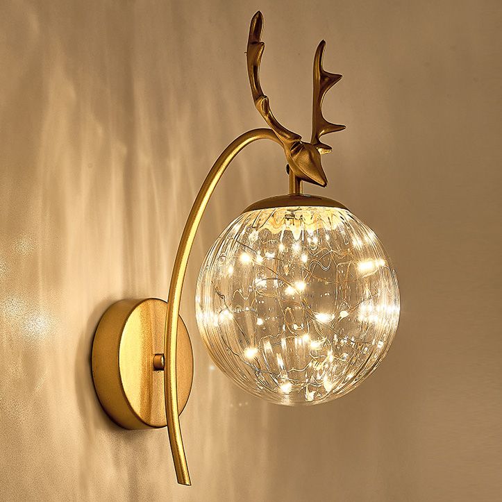 Modern Style Spherical Shape Wall Sconce Glass 1 Light Sconce Lighting for Bedside