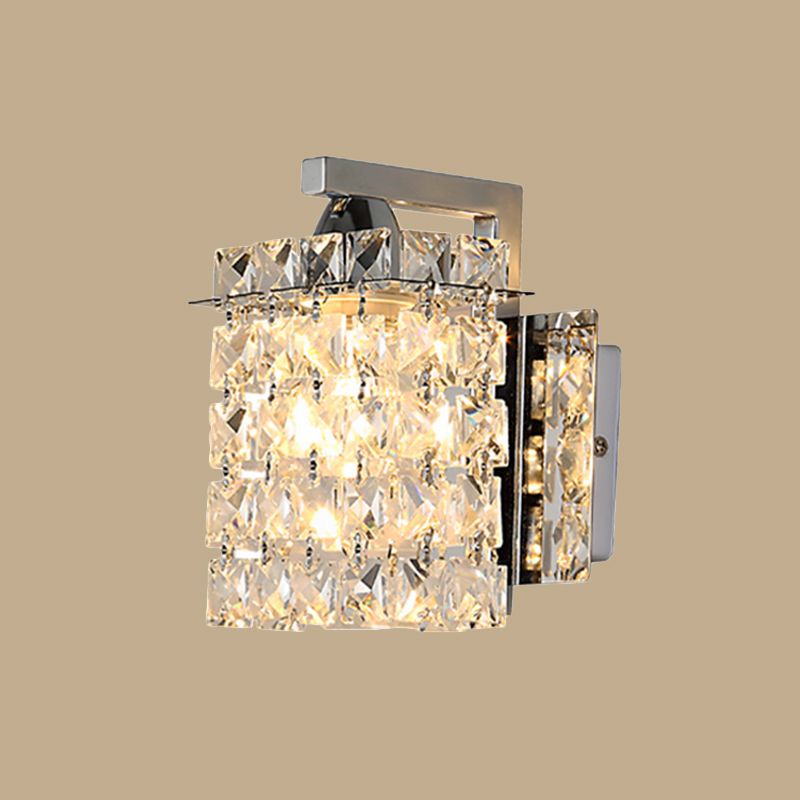 Rectangle Wall Light Crystal Block Wall Sconce in Chrome with Crystal Rods Draping