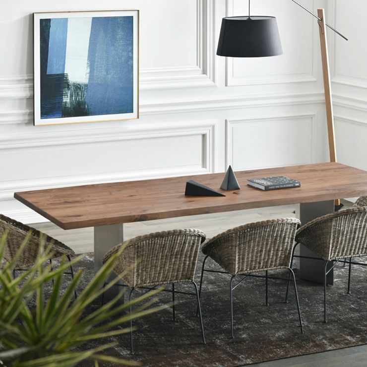 Mesa de comedor rectangular industrial de metal, mesa superior de madera para cocina y comedor