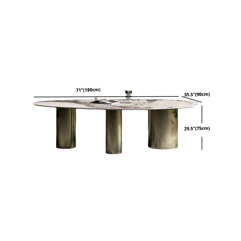 SinteredStoneTop Dining Table Luxury Oval Gold Metal Base Table