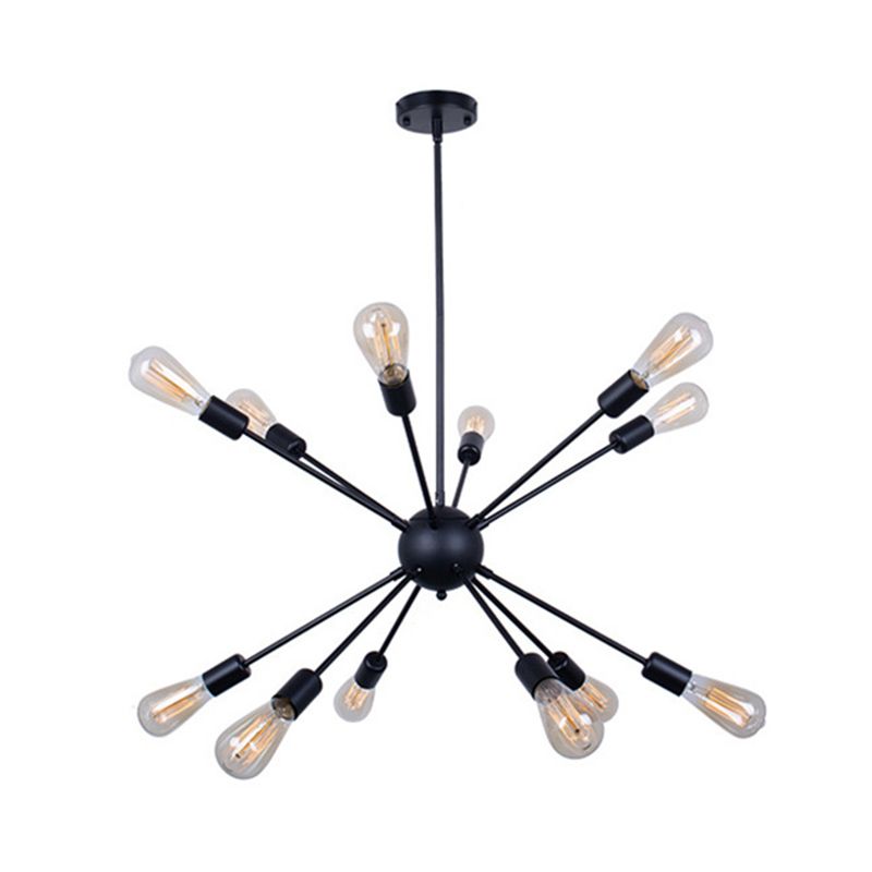 Cambadora de lámpara de lámpara en forma de ráfaga de plancha negra Bombilla de estilo industrial de estilo industrial con 4 x 9.8 "varillas colgantes