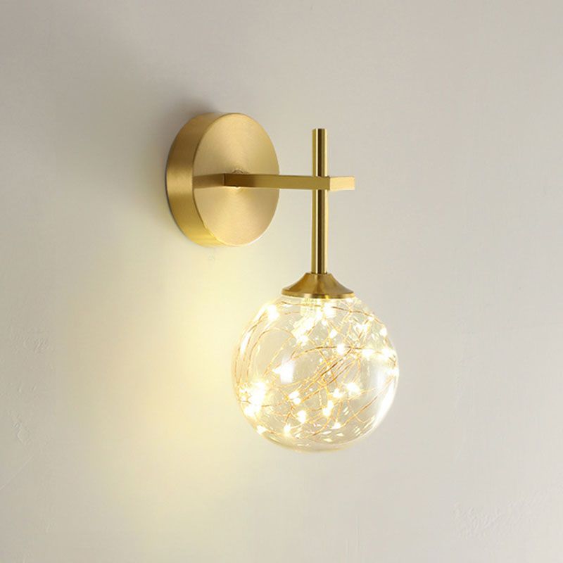 LED Bedroom Wall Light Fixture Minimalist Gold Wall Lamp Sconce with Geometrical Glass Shade