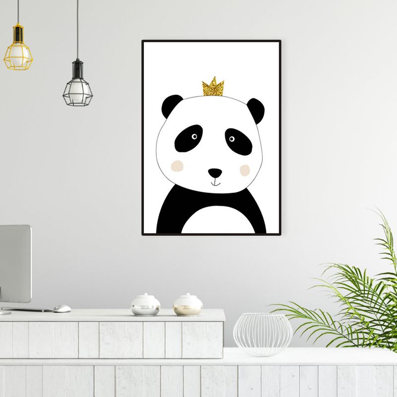 Panda with Crown Canvas Wall Art for House Interior, White, Multiple Sizes Available