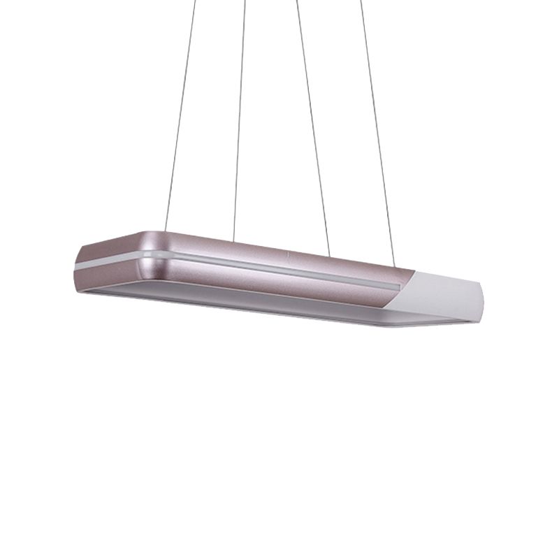 Iluminación colgante de metal rectangular con esquina redonda de estilo simple Led colgante de led de oro rosa para comedor