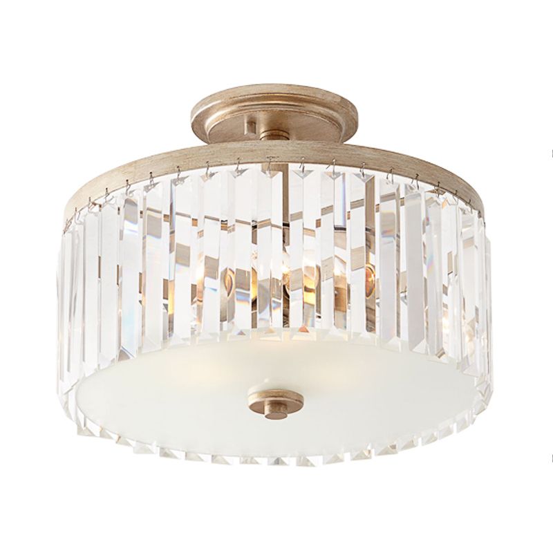 3 luces Clear Crystal Block Light Light Vintage Drum Dormitorio Semi Flush Luz montada