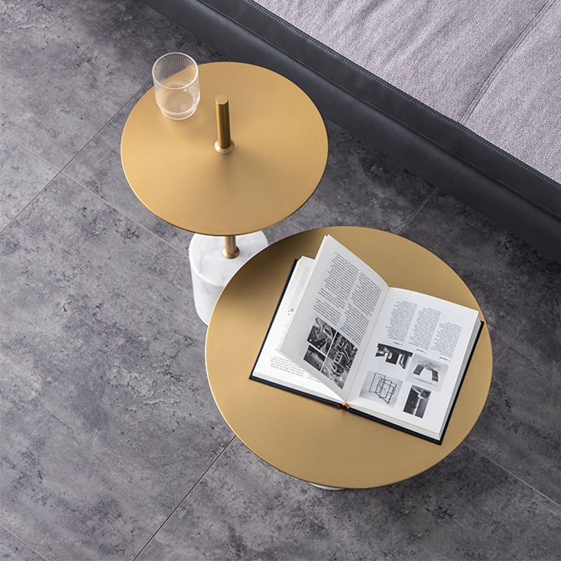 Modern Round Pedestal Side Table Metal and Marble Side End Table