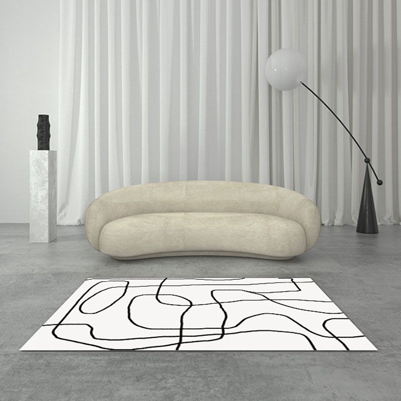 Black Modern Area Carpet Abstract Pattern Polyester Area Rug Non-Slip Backing Rug for Home Decor