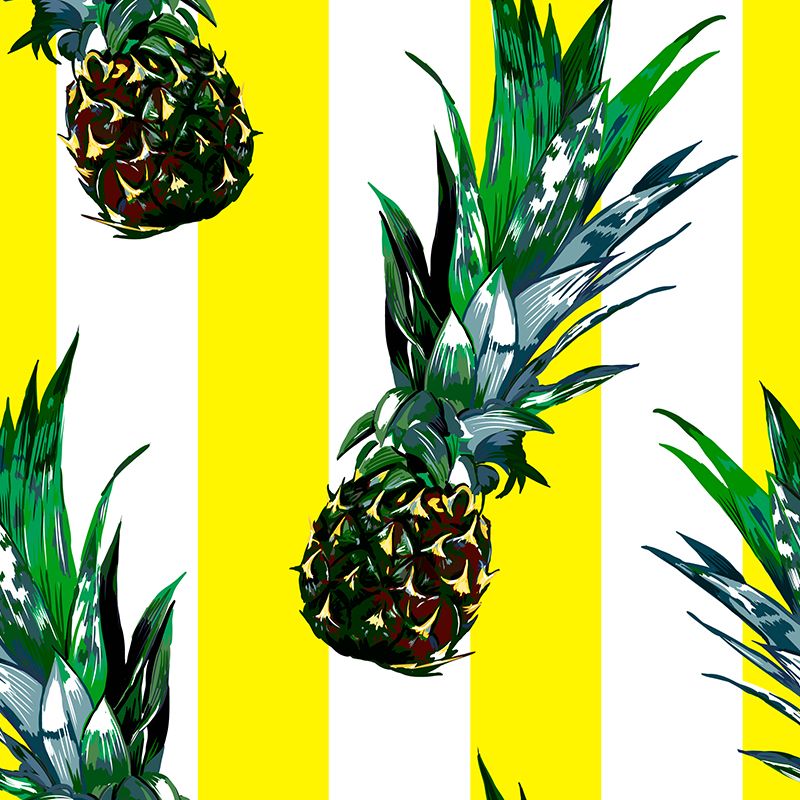 Tasty Pineapple and Stripes Mural Wallpaper Modern Non-Woven Material Wall Covering