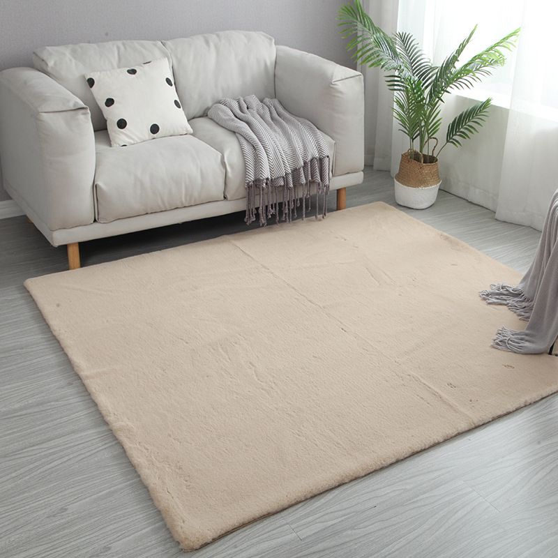 Beige Modern Carpet Polyester Pure Color Carpet Washable Carpet for Living Room
