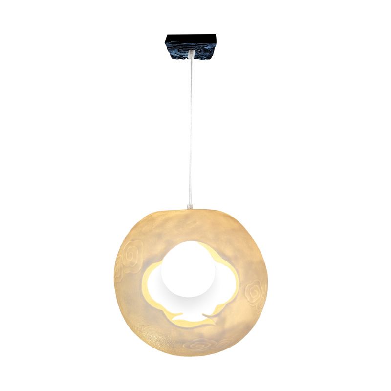 1 Bulb Bedroom Hanging Lamp Kit Modern Style White Pendulum Light with Laser-Cut Ball Resin Shade