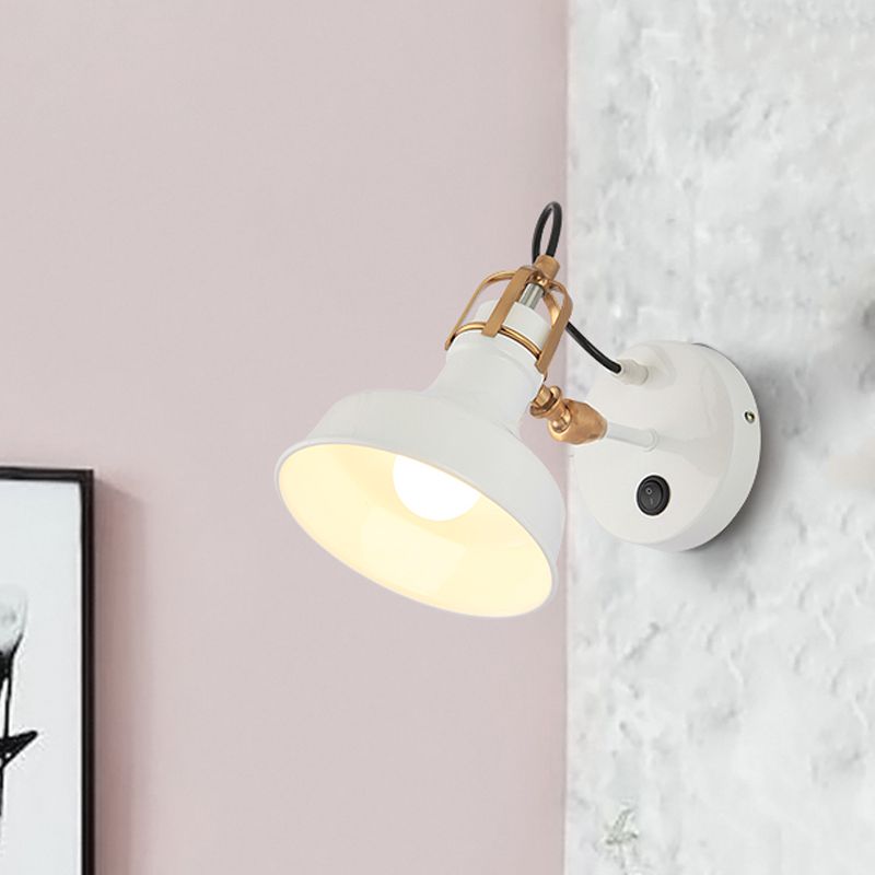 White Urn Wall Sconce Lighting Industrial Metallic 1 Bulb Bedside Rotatable Wall Lamp Fixture