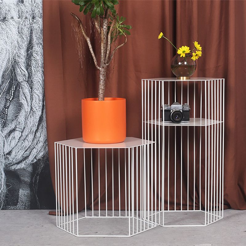 Frame Hexagon Metal End Table Set Simple Iron Sofa Side Accent Table with Storage Shelf